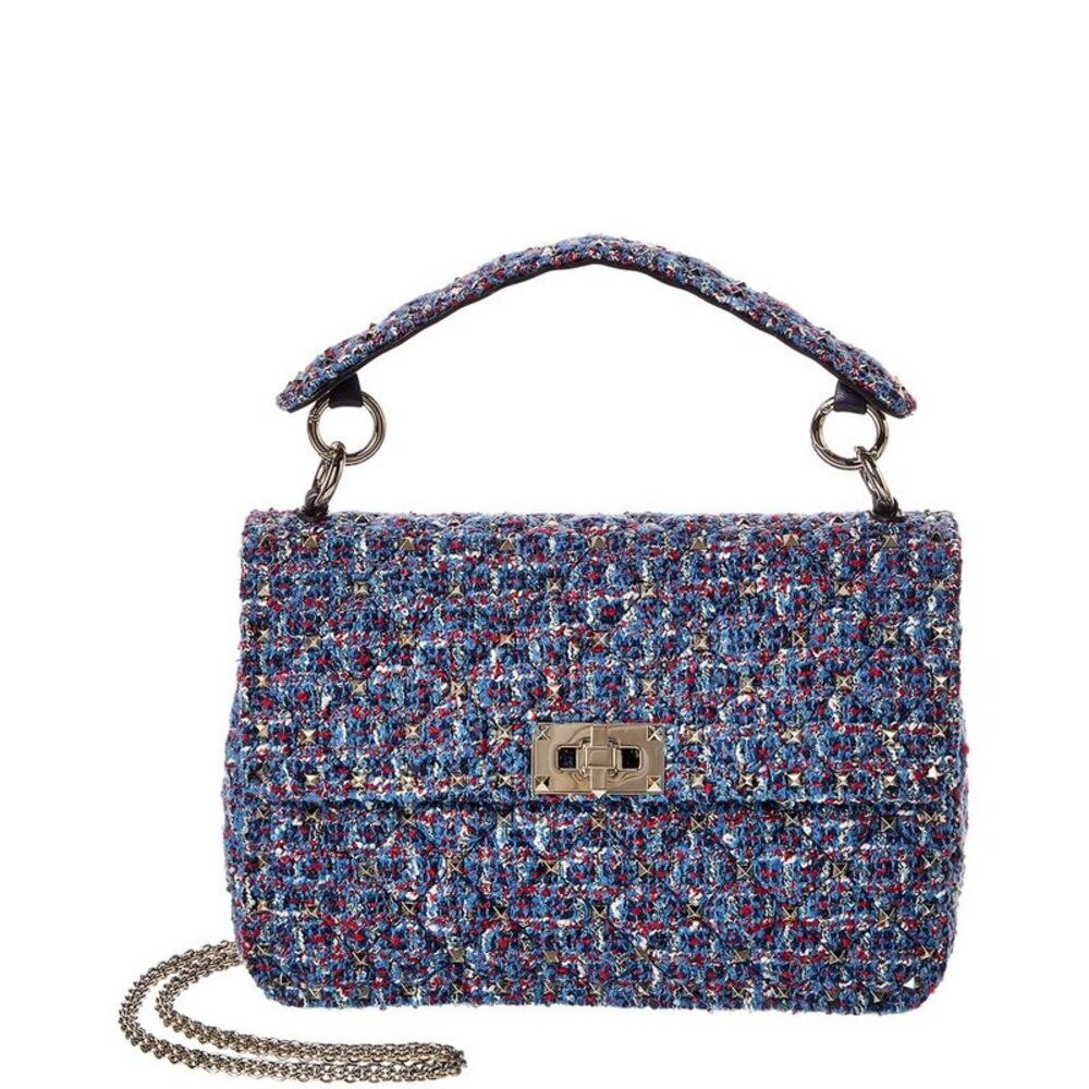 Valentino Rockstud Spike Medium Tweed Shoulder Bag, Blue